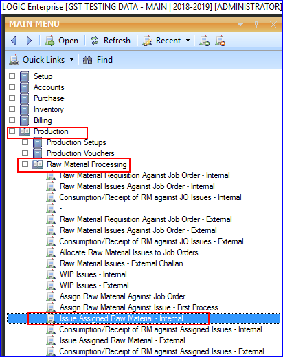 Issue Assigned Raw Material - Internal